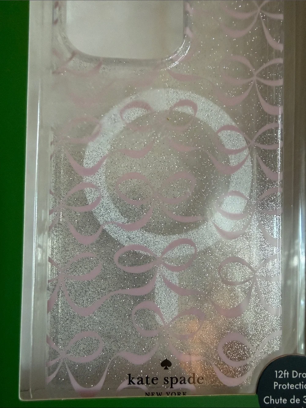 NIB ~ Kate Spade Glitter Pink Bow Pattern iPhone 16 Pro Max Case Magsafe Compat